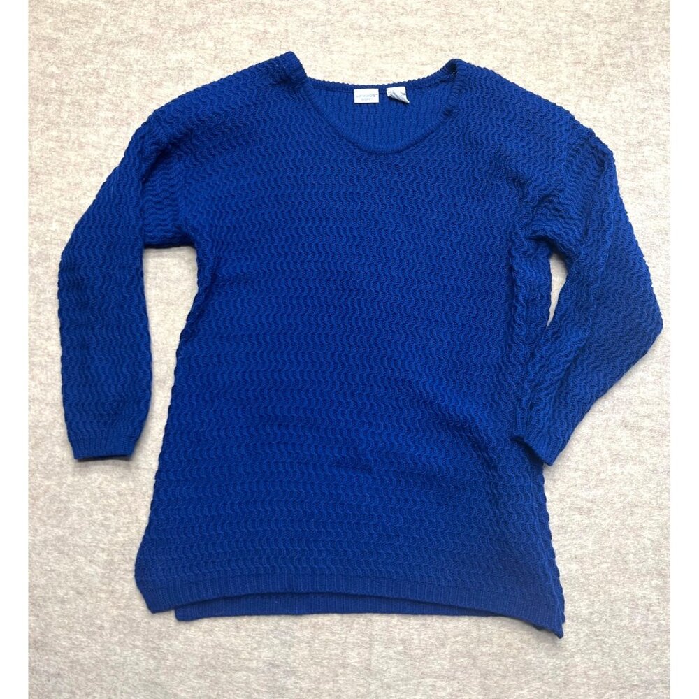 Vintage ShipnShore Sport Tunic Sweater Knit Blue Acrylic Shoulder Pads Large